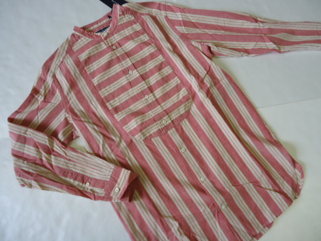【KCM】ralph-192-6■新品■【RALPH LAUREN/ラルフローレン】レディース ヘンリーネック ストライプ長袖シャツ サイズ6 レッド系拍卖