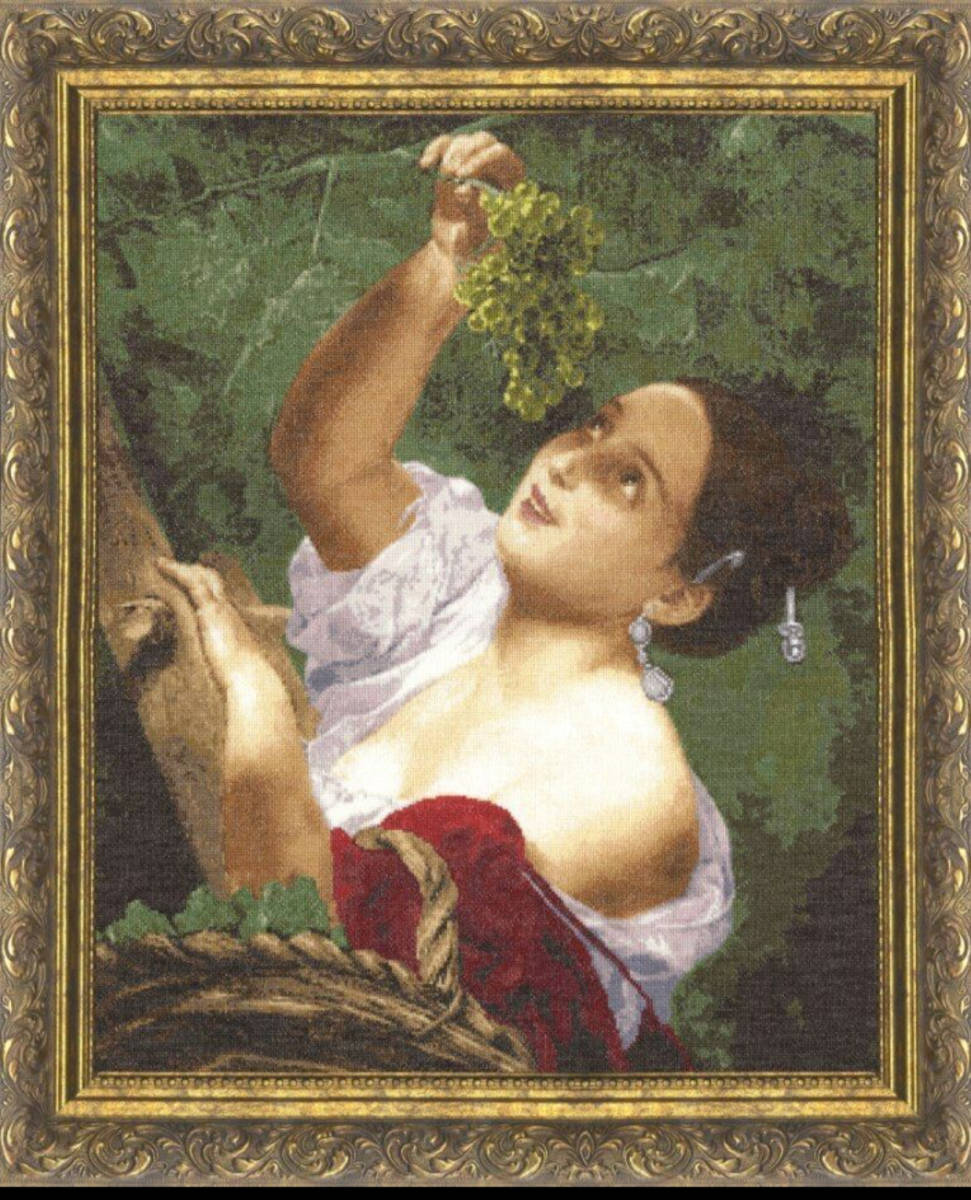 Golden Fleece クロスステッチキット MK-009 - Italiano Noon 真昼のぶどう園 ぶどうを選ぶイタリアの女の子拍卖