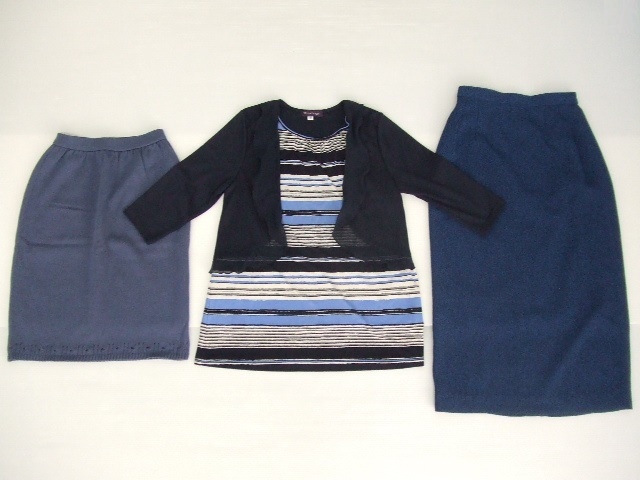 【お買得!】★レディース青系3点セット★①BIENDIRE/五分袖カットソー ②ELLE/ニットスカート ③RAPIDO SPIRIT/ロングスカート拍卖