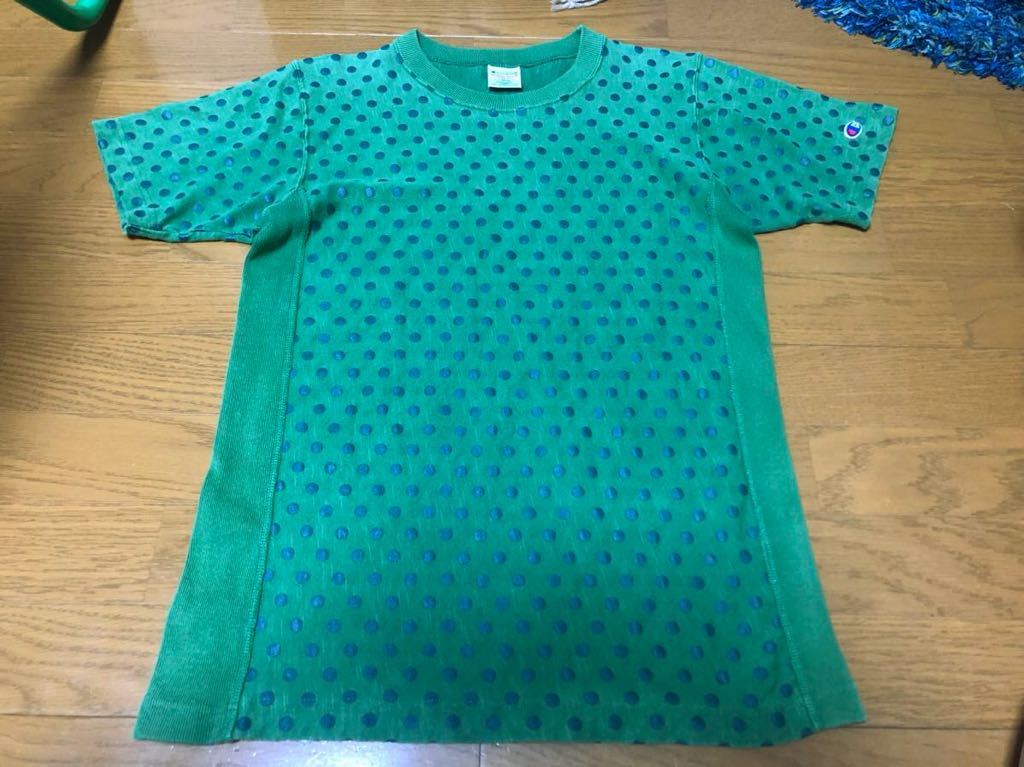 希少デザイン チャンピオン Champion リバースウィーブ Tシャツ 半袖 グリーン ドット L拍卖