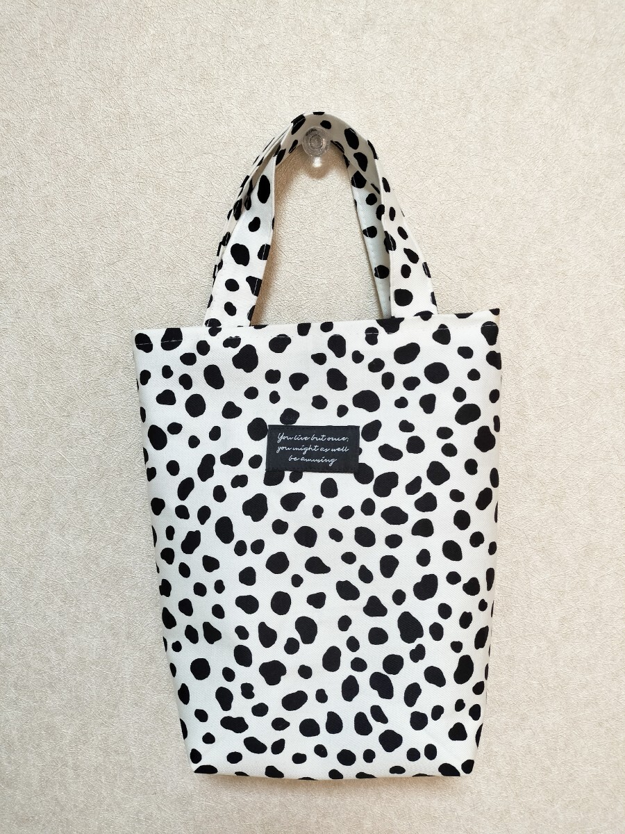 トートバッグ ミニバッグ お散歩バッグ ハンドメイド ダルメシアン柄(白) 手提げバッグ お弁当バッグ ボトルトートバッグ拍卖