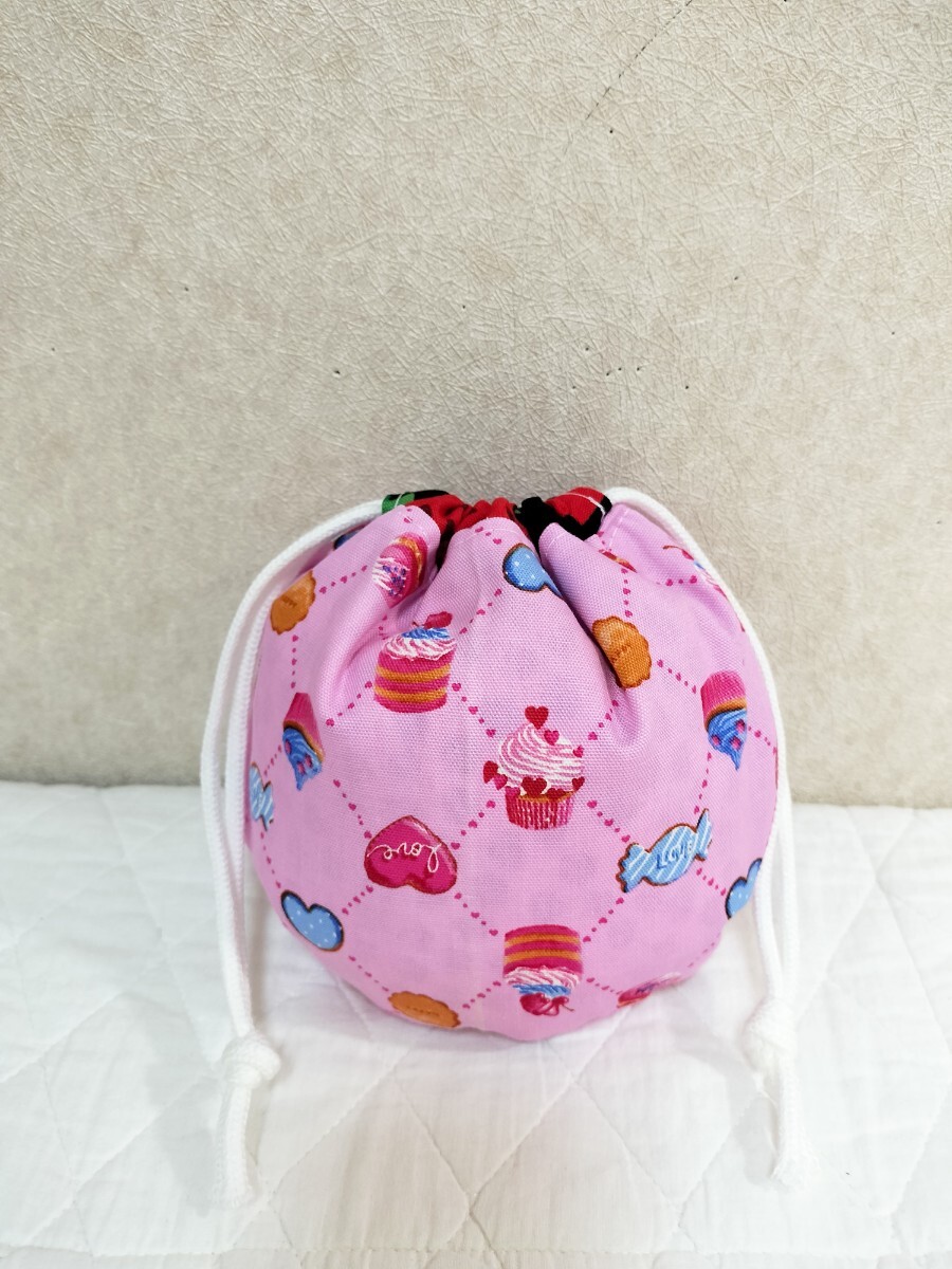 ハンドメイド まるいきんちゃく袋 スイーツ柄ヒョウ柄拍卖