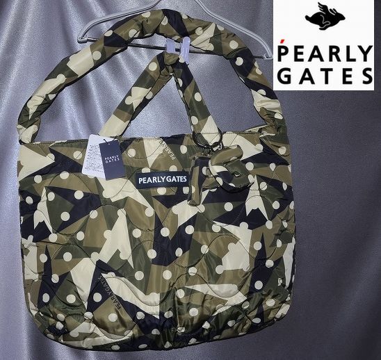 新品 パーリーゲイツ 3.3万円 PEARLY GATES 中綿ロッカーバッグ カモドット柄 カーキ拍卖