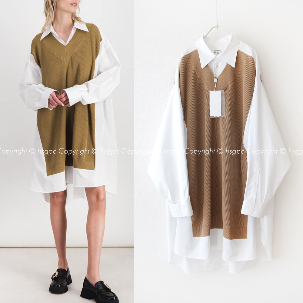 【定価17万】新品 メゾンマルジェラ ドッキング シャツ ワンピース パネルニット Maison Margiela オーバーサイズ ビッグシルエット ドレス拍卖