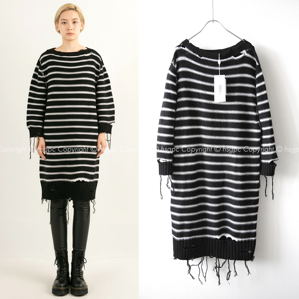 【定価8.3万】新品 MM6 メゾン マルジェラ ダメージ ボーダー ニット ワンピース ドレス デストロイ ブロークン Maison Margiela エムエム6拍卖