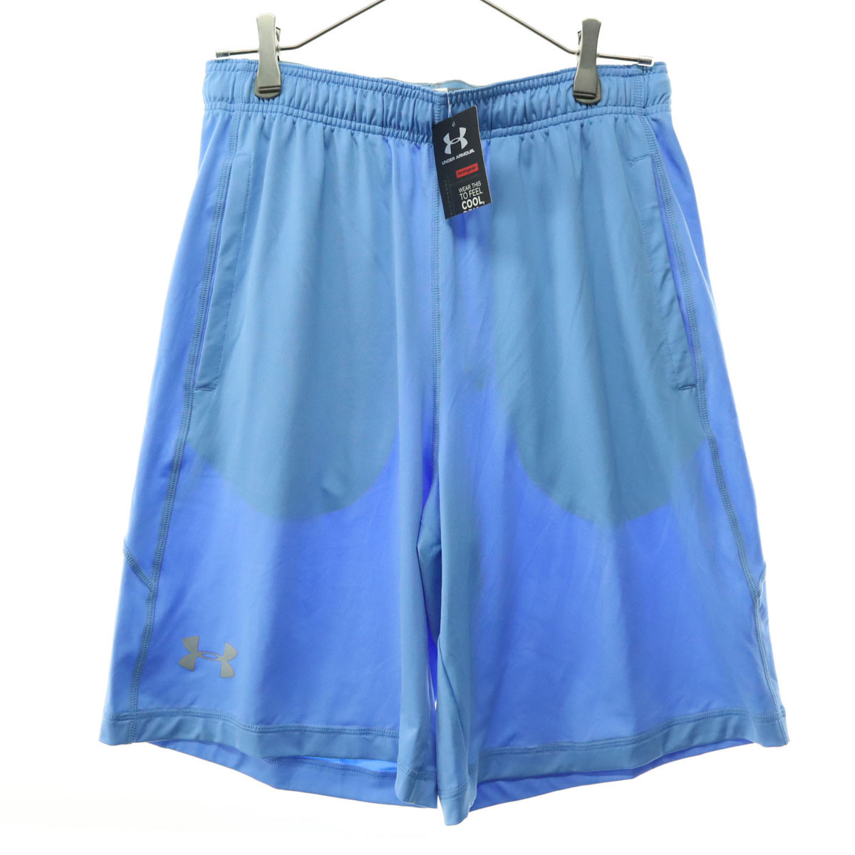 未使用 UNDER ARMOUR アンダーアーマー 薄手 ハーフパンツ LG ライトブルー HEATGEAR FITTED メンズ拍卖