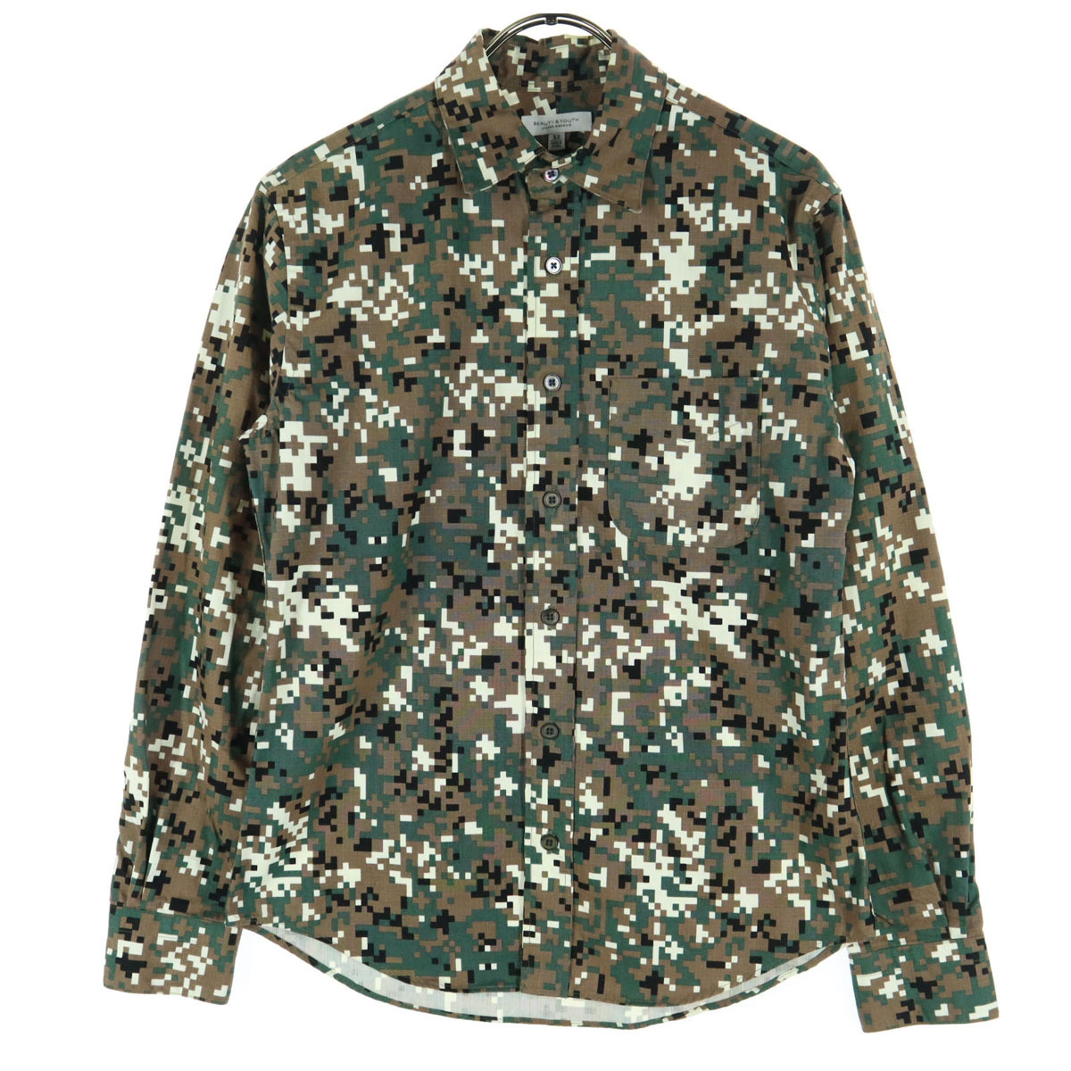 美品 BEAUTY&YOUTH ビューティーアンドユース 総柄 長袖 シャツ XS ブラウン ユナイテッドアローズ メンズ拍卖