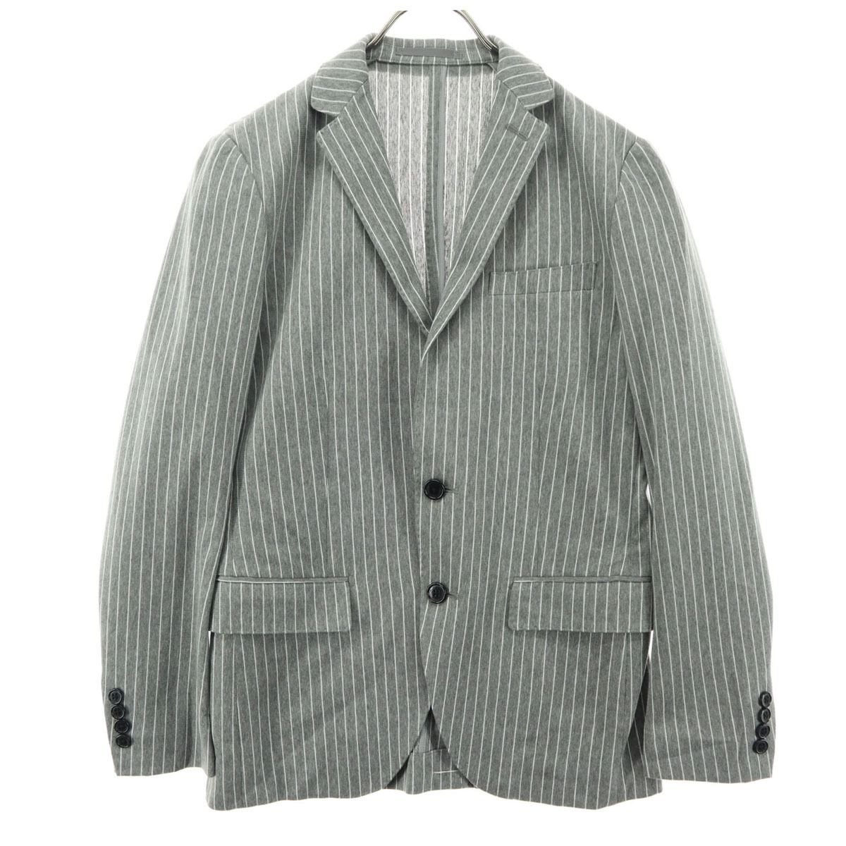 美品 MICHEL KLEIN ミッシェルクラン ストライプ柄 長袖 テーラードジャケット 46 グレー系 メンズ拍卖