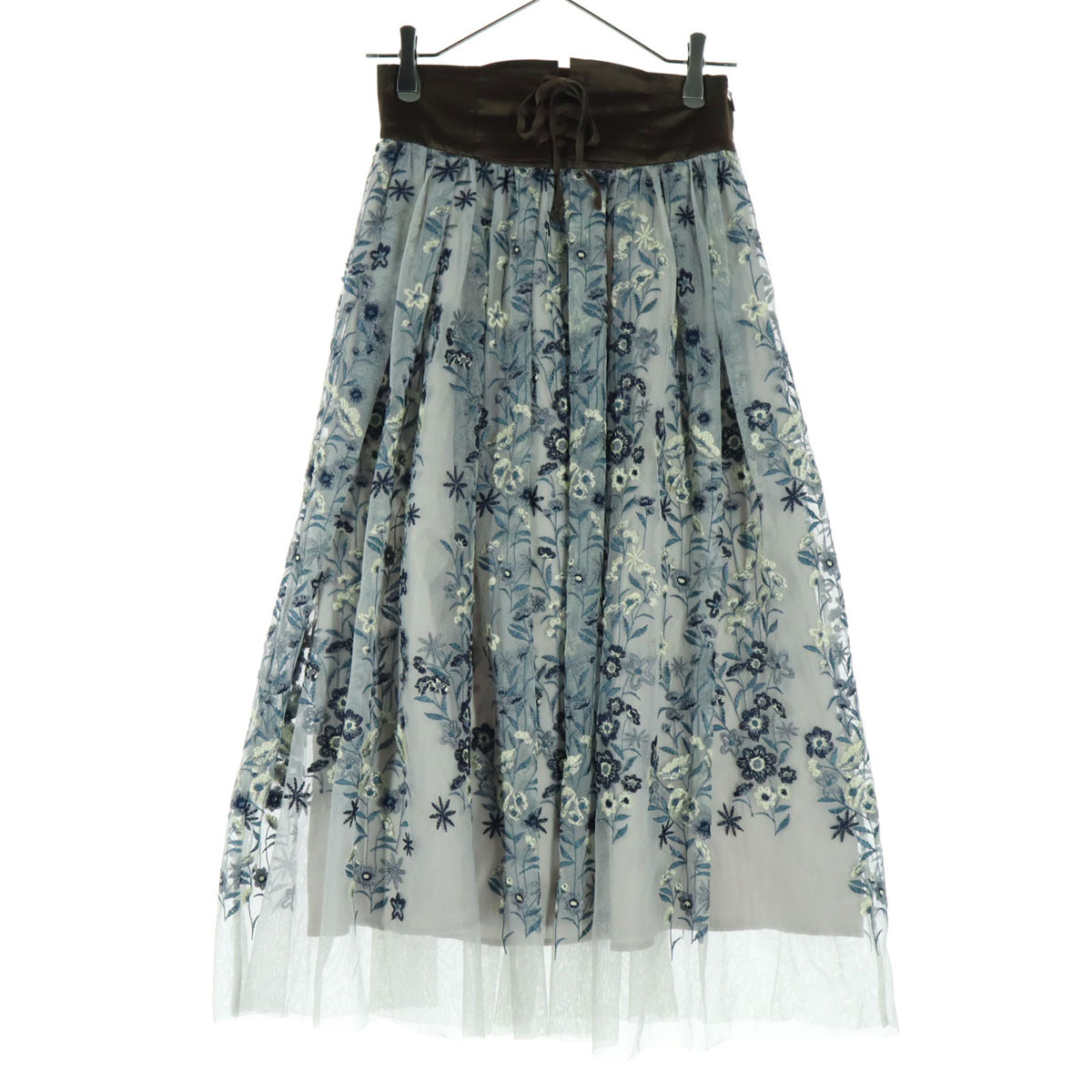 美品 JILLSTUART ジルスチュアート 花柄 ロング丈 スカート M ブルー レース レディース拍卖