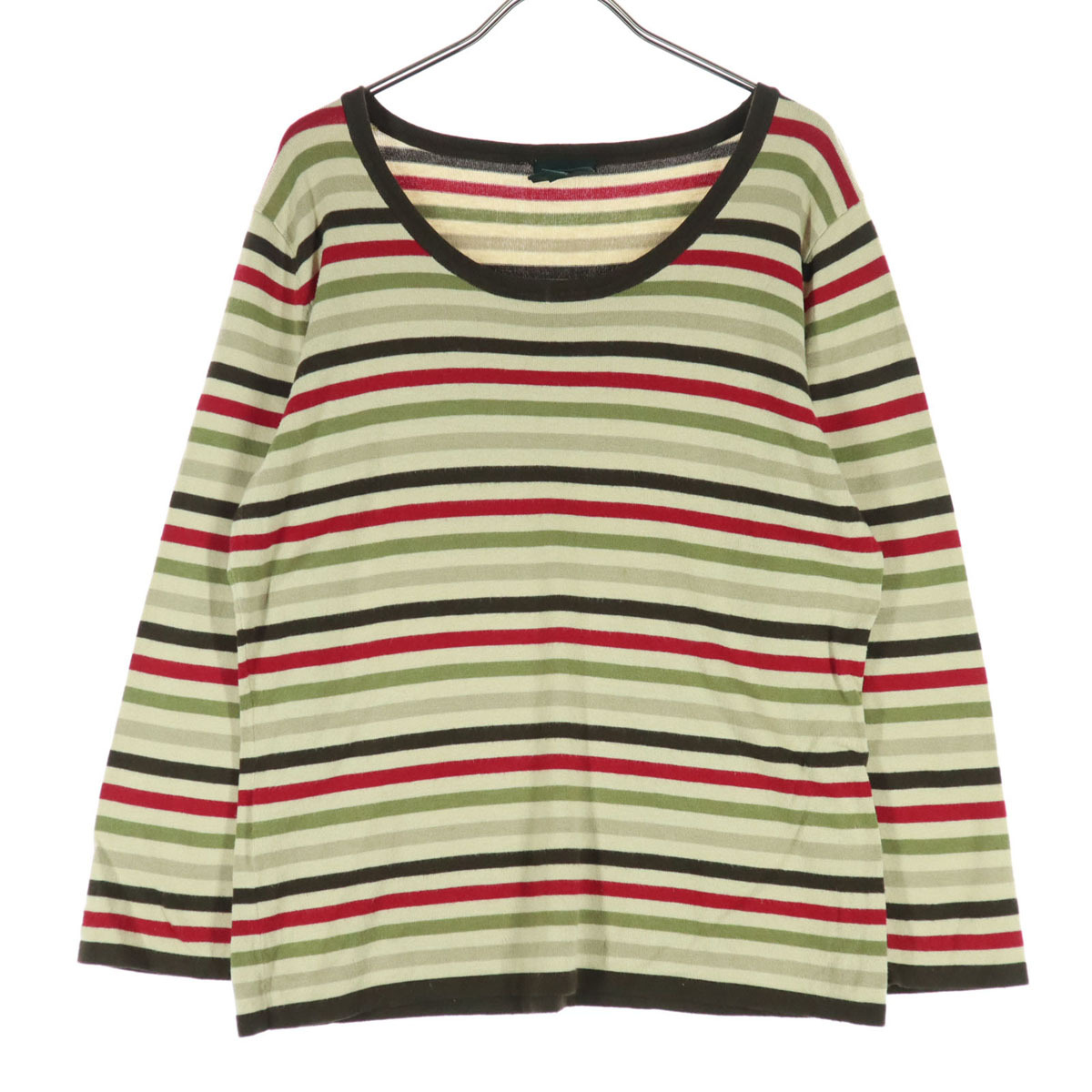 美品 Laura Ashley ローラアシュレイ 80s ヴィンテージ ボーダー柄 長袖 セーター L ブラウン レディース拍卖