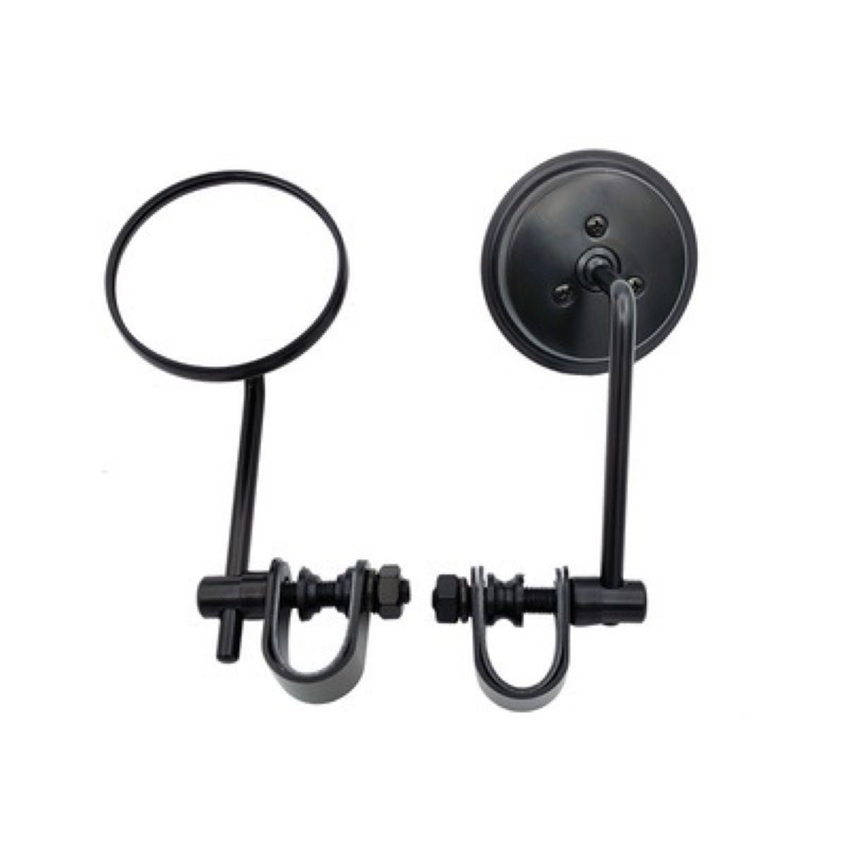 バイク クランプミラー ラウンド型 ブラック 汎用 丸型 取付簡単 左右兼用 2本セット メッキ ハンドル カスタム ミラー拍卖