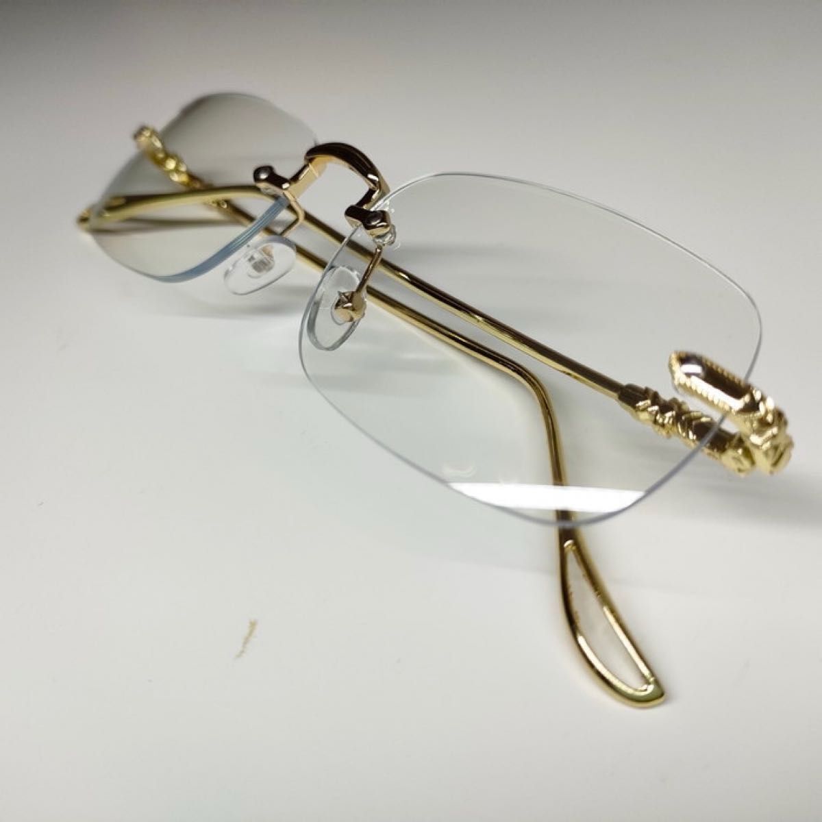 リムレス フチなし 伊達メガネ ツーポイント スクエア クリア 透明 ゴールド フレーム 韓国 アイドル 眼鏡 男女兼用 クール拍卖
