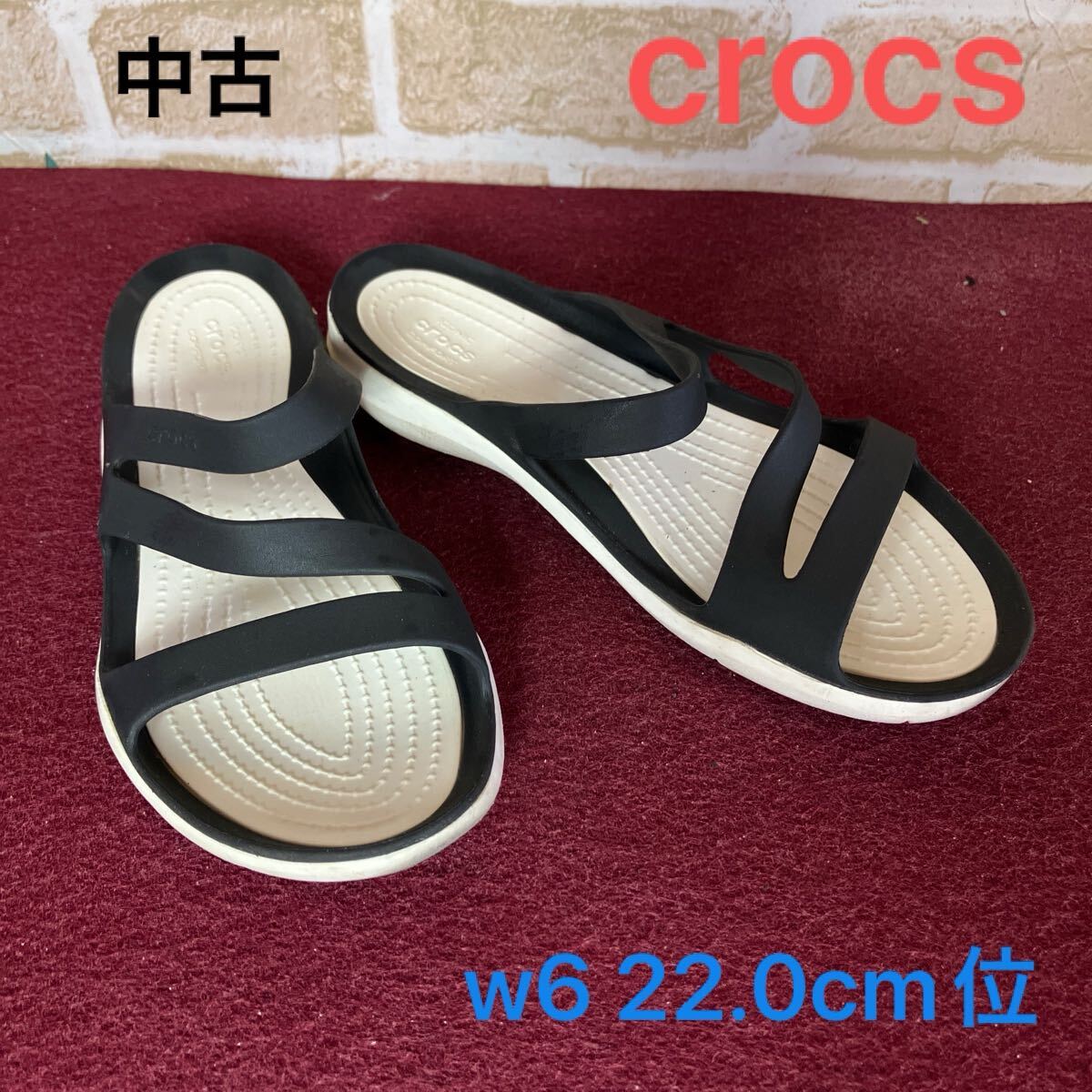 【売り切り!送料無料!】A-263 crocs!サンダル!黒!W6 22.0cm!iconic comfort!ビーチ!レジャー!川!夏!中古!拍卖