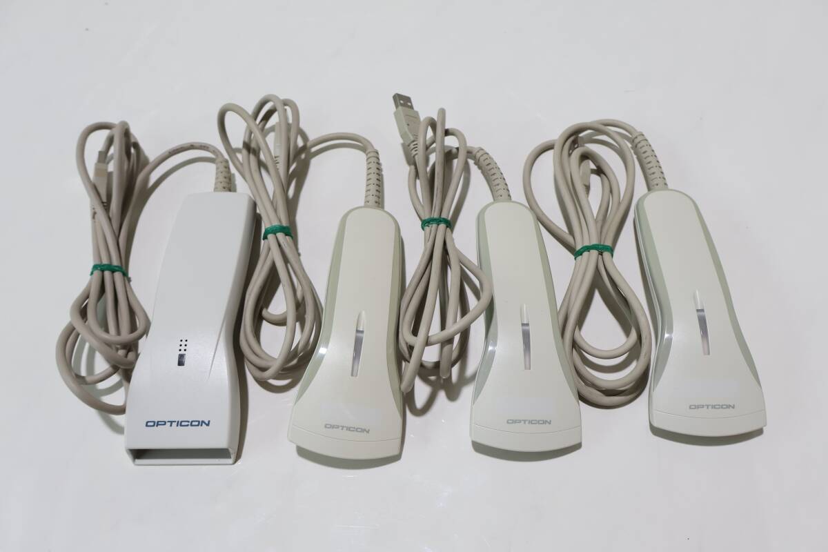A0171 P 4個セット OPTICON バーコードスキャナ OPR-2001×3 + OPL-6845R×1 USB接続 ハンディレーザースキャナー セット 中古動作品拍卖