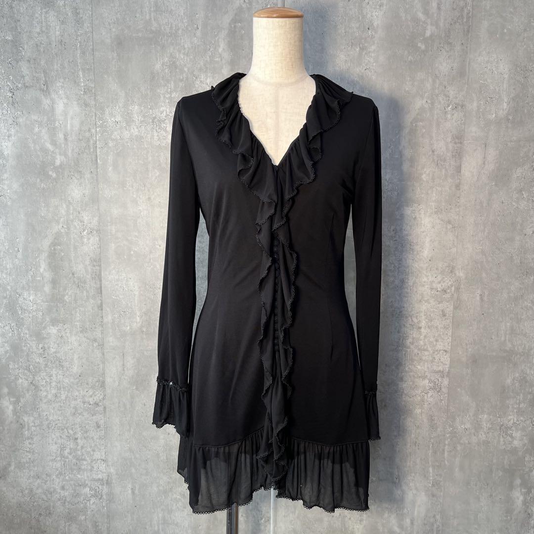 美シルエット☆ PINKHOUSE COLLECTION ピンクハウス コレクション トリアセジャージチュニックワンピース フリル&スパンコール 裏地付き拍卖