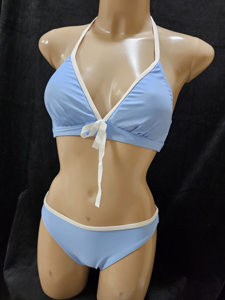 ΣD176★NATURAL BEAUTYレディース水着三角ビキニ サロペット付き 11L 3点セット 拍卖