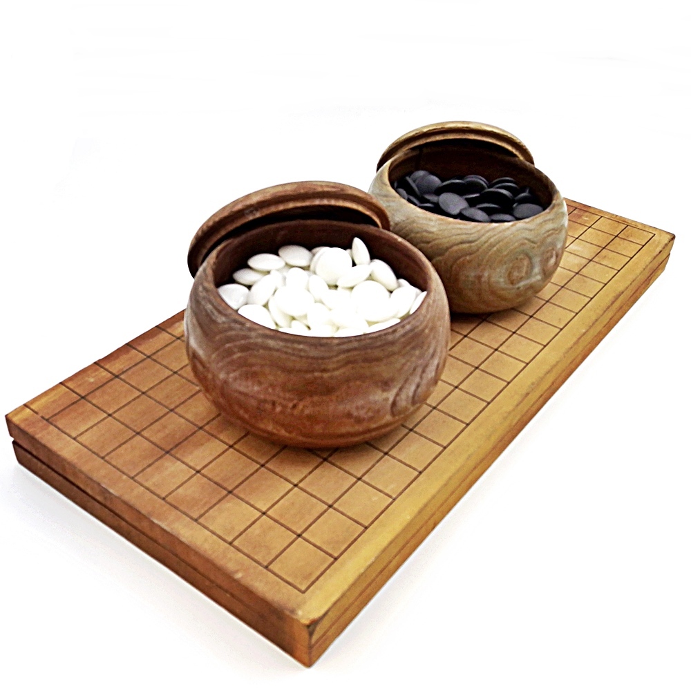 C25-1520【碁石(白168/黒205)碁盤セット】 折りたたみ式囲碁盤 脚なし 木製 厚み1.5cm 囲碁セット ポータブル 木製碁笥 ビンテージ拍卖