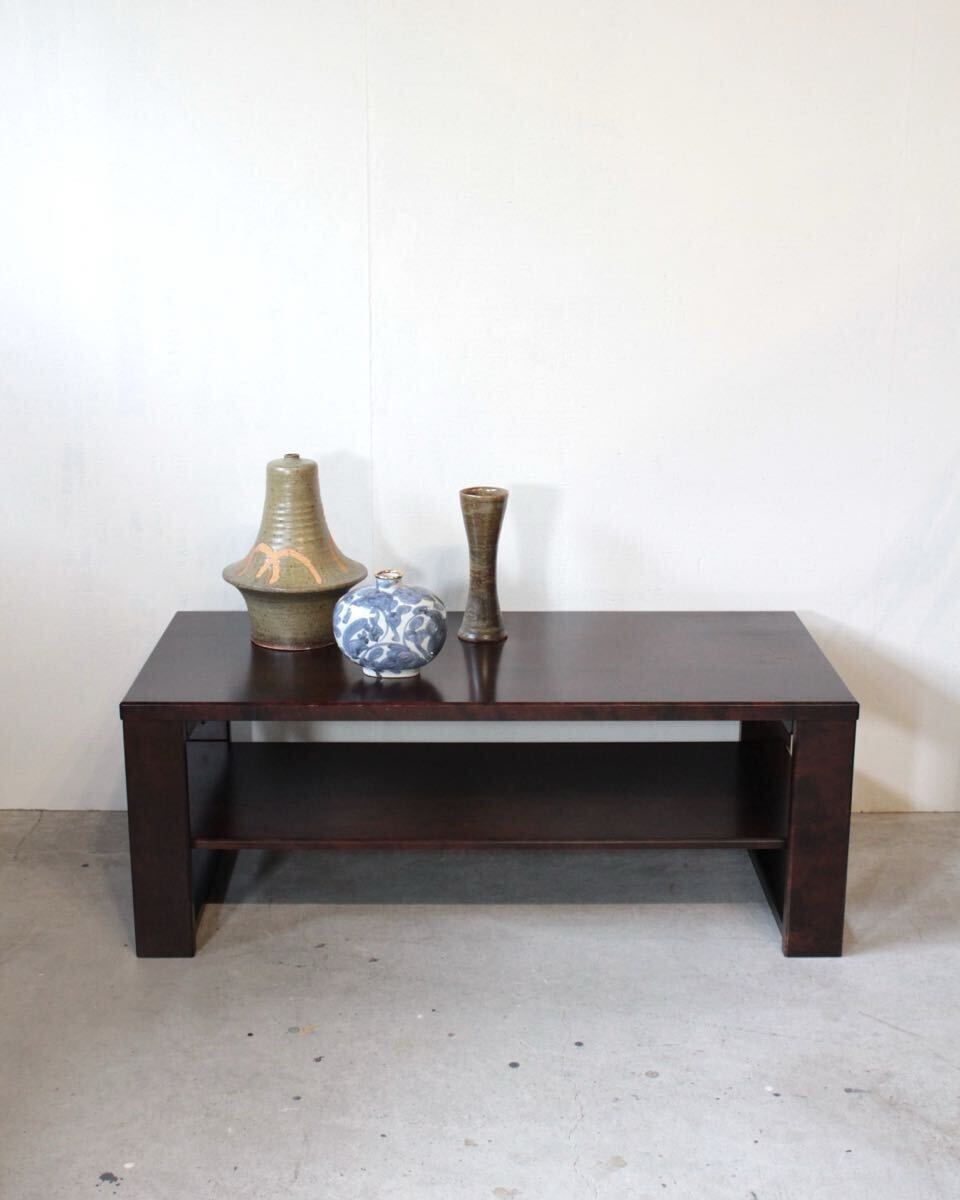 北海道民芸家具 木製ローテーブル ダークブラウン 陳列台 センターテーブル オープンシェルフ 店舗什器 ディスプレイ 昭和レトロ14098拍卖