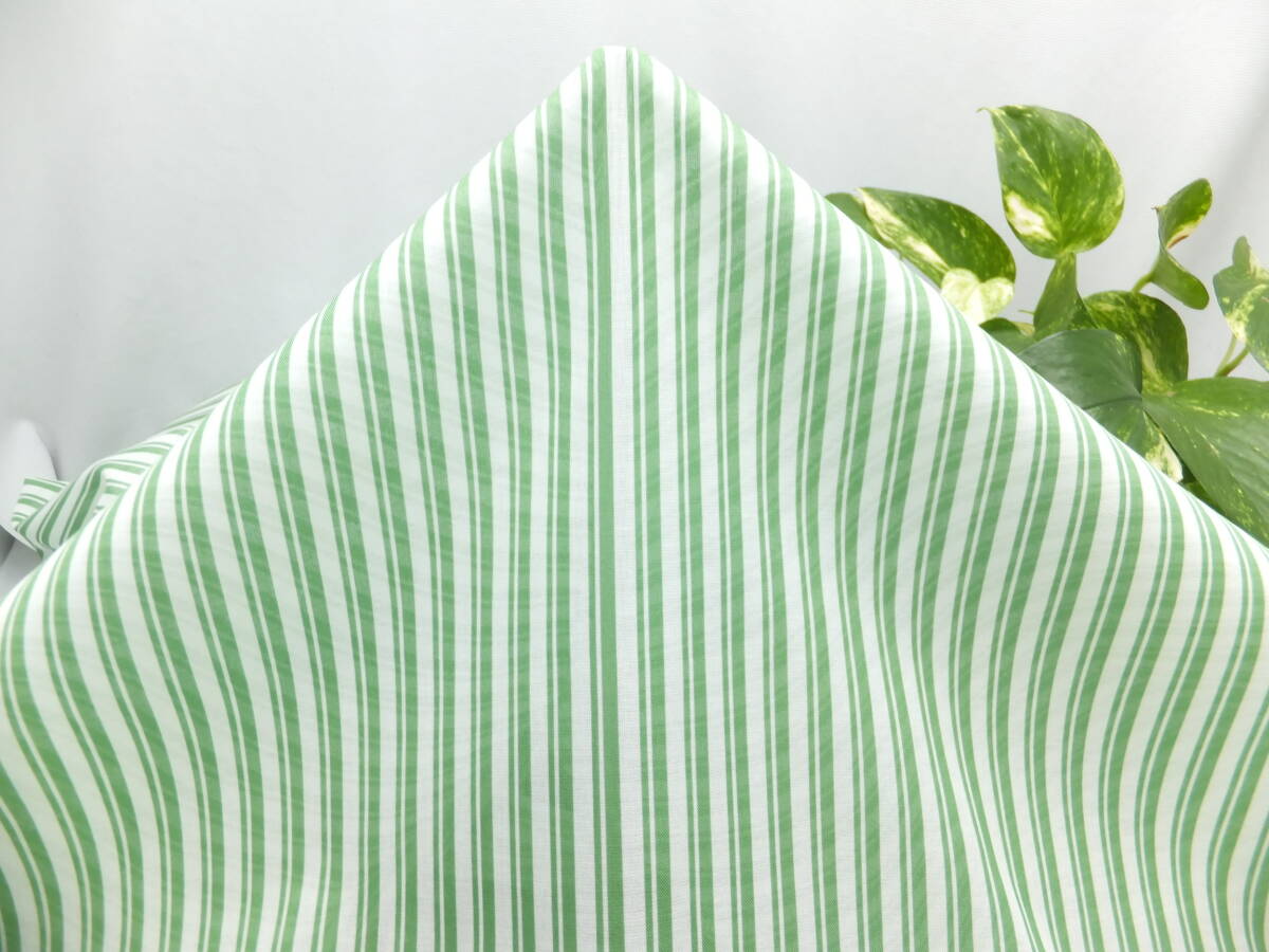 新入荷!掘り出し品!!日本製!高級ブランドオリジナル!手に入らない!C100%!透け感 上質糸細綿ローン!グリーン ストライプ!110cm巾×2.7m強拍卖