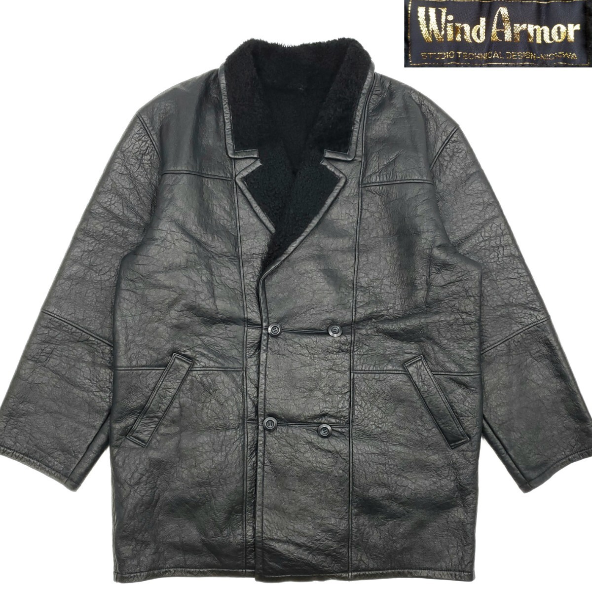 最高級ニチロ毛皮★Wind Armor★LL リアルムートンコート黒ブラックメンズXL本革ウインドアーマーニチワ本皮毛皮羊革ボアジャケット SZJ72拍卖