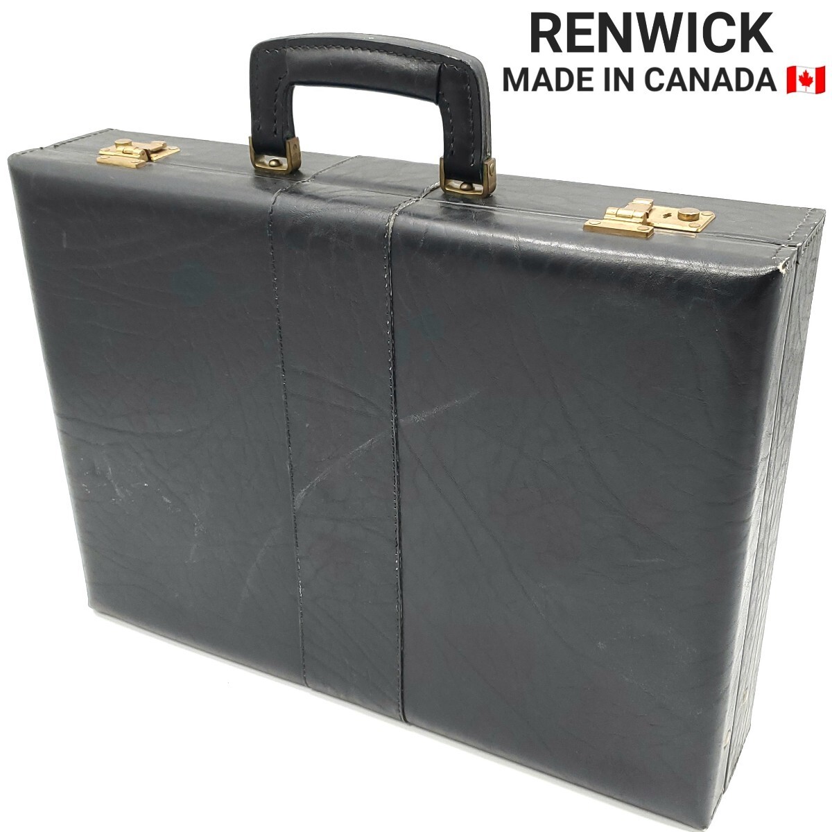 カナダ製★RENWICK★ブルハイドレザーアタッシュケース黒メンズ本革レンウィック本皮アンティークトランク鍵付き旅行ビジネスバッグ SZB125拍卖