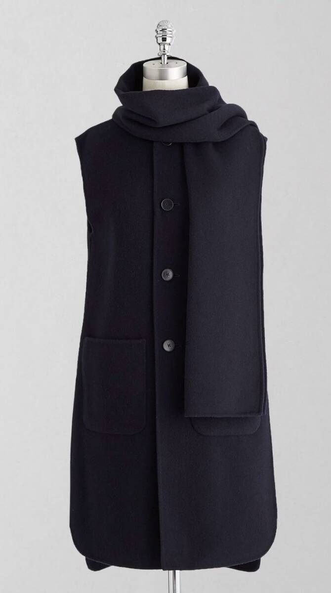 USED☆ ユナイテッドアローズ【LOEFF/ロエフ マフラー付き リバーベスト 】S(0)サイズ ネイビー拍卖