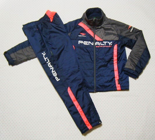 ペナルティ PENALTY トレーニング用高機能/防寒保温ウィンドジャケット&パンツ/上下セット 紺系 Jrサイズ 140 中綿入り 撥水/防風機能拍卖