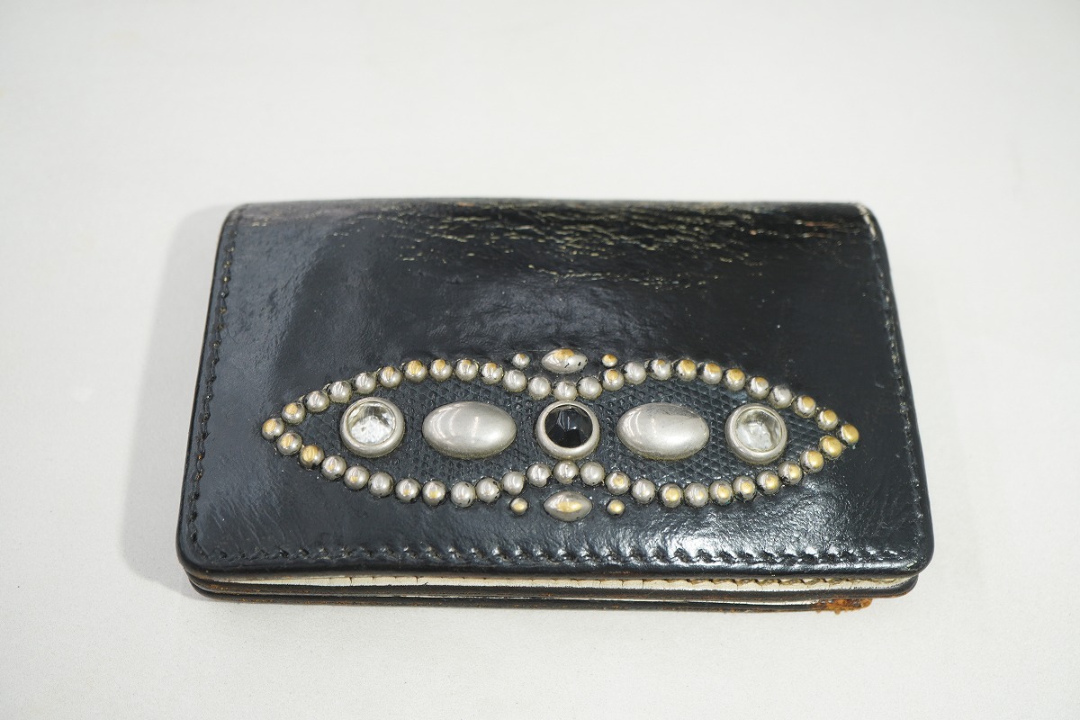 正規 希少 WOLF'S HEAD ウルフズヘッド スタッズ ショート ウォレット レザー リザード 二つ折り財布 黒 本物721P▲拍卖