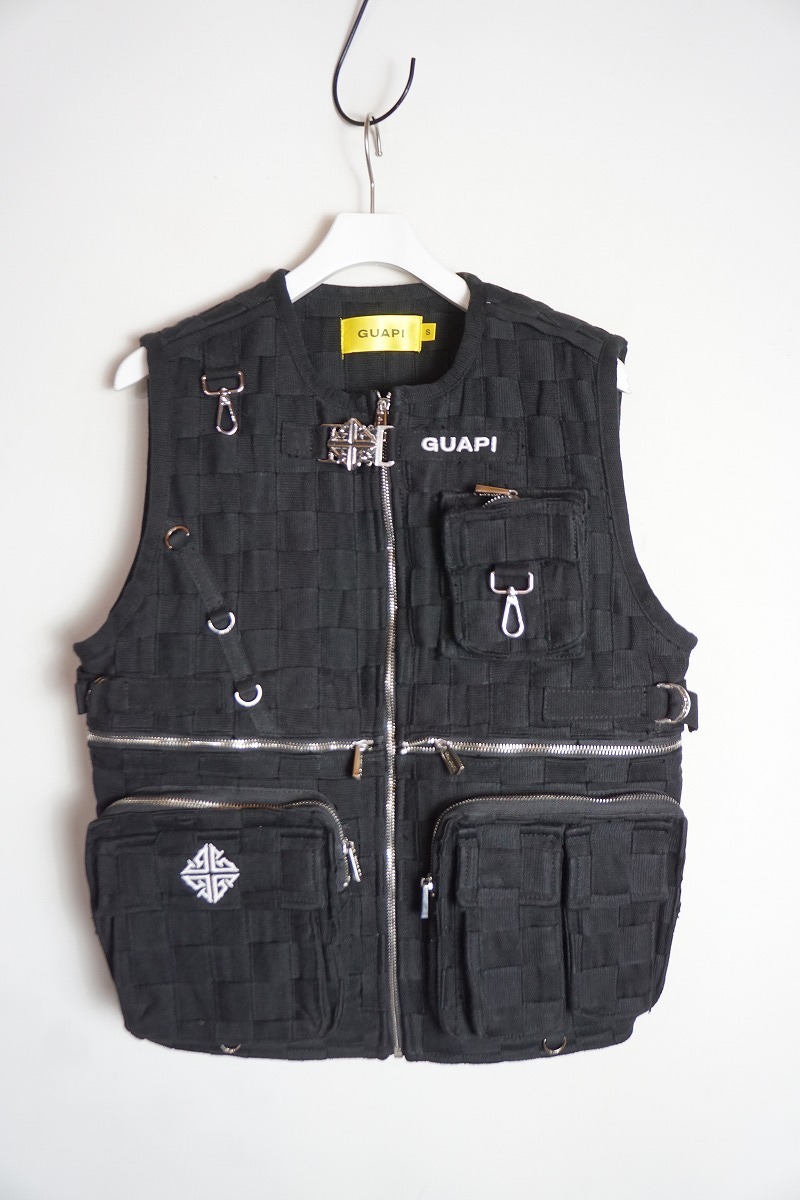 美品 25SS GUAPI グアピ OBSIDIAN BLACK BRAIDED VEST オブシディアン ブラック ブレイデッド ベスト サイズS 黒818P♪拍卖