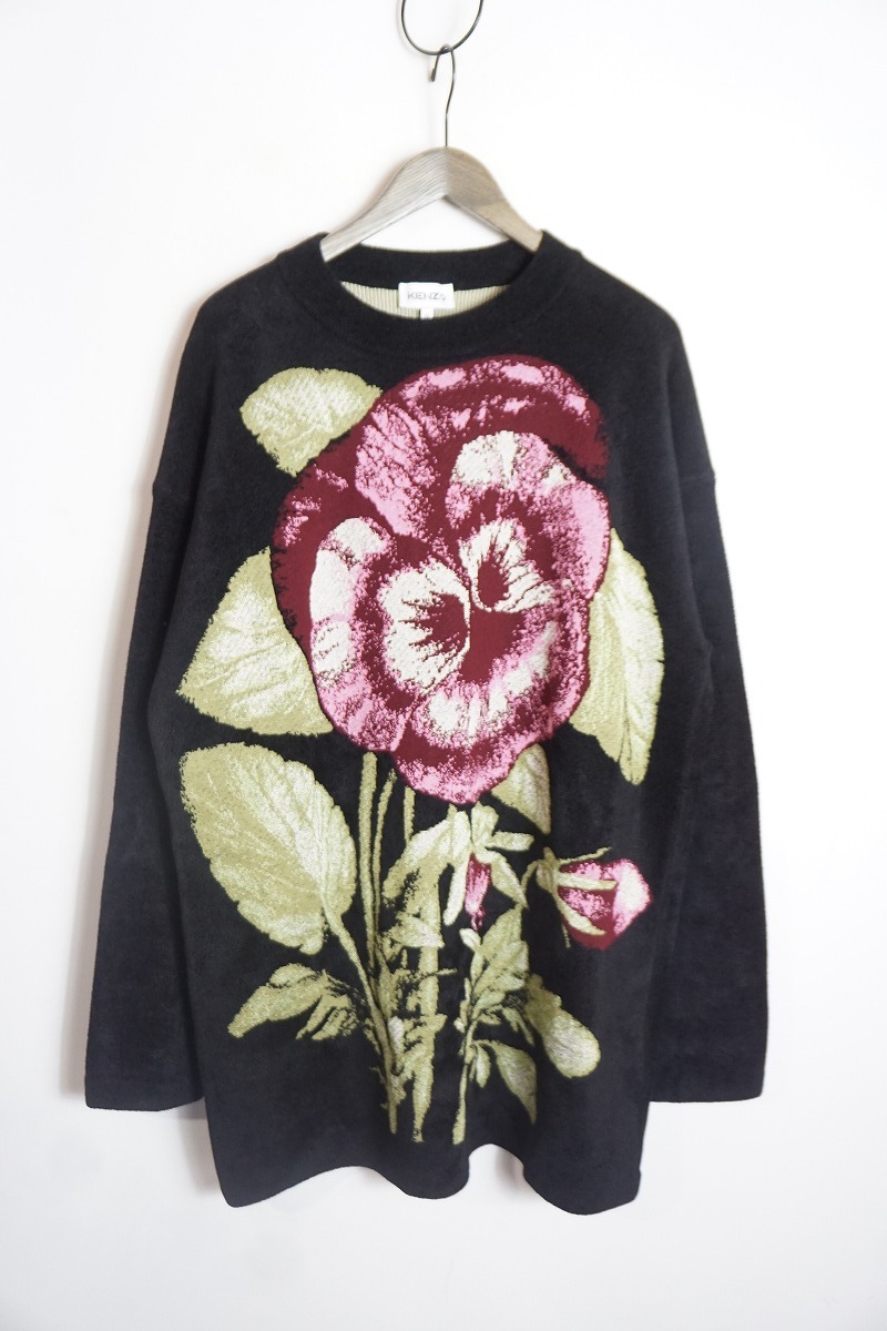 国内正規 美品21AW KENZO ケンゾー FB65PU6503RP ニット セーター フラワー ジャガード プルオーバー サイズM 本物 ブラック黒 927P♪拍卖