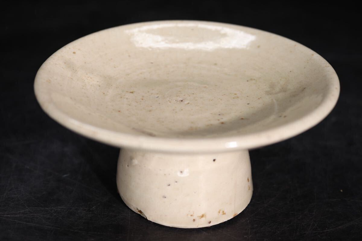 時代 李朝 白磁 高台皿 / 朝鮮古美術 粉引 祭器 台皿 茶器 煎茶道具 煎茶飾 .G2531拍卖