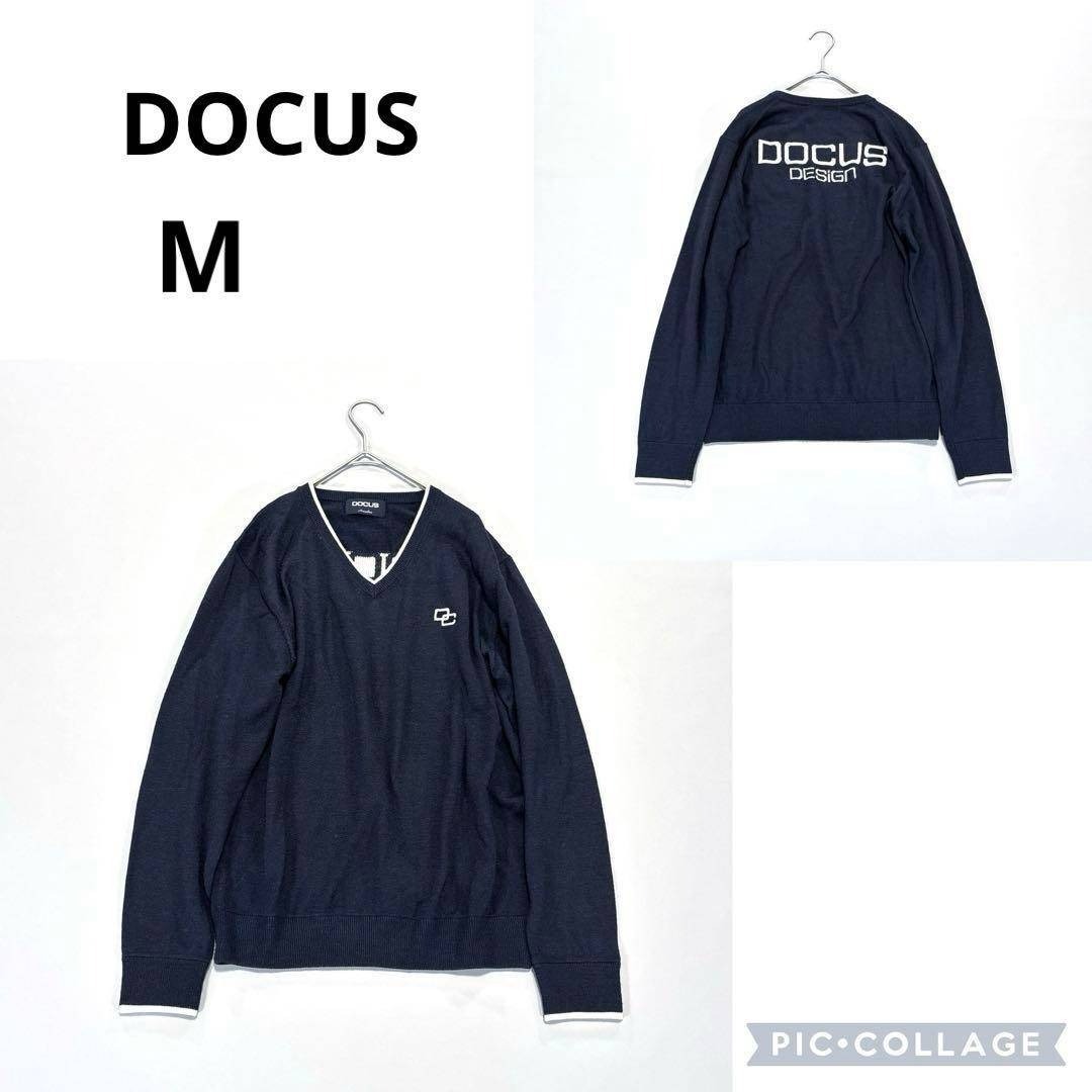 ドゥーカス M ゴルフ ニット セーター 長袖 Vネック ネイビー ビッグロゴ DOCUS拍卖
