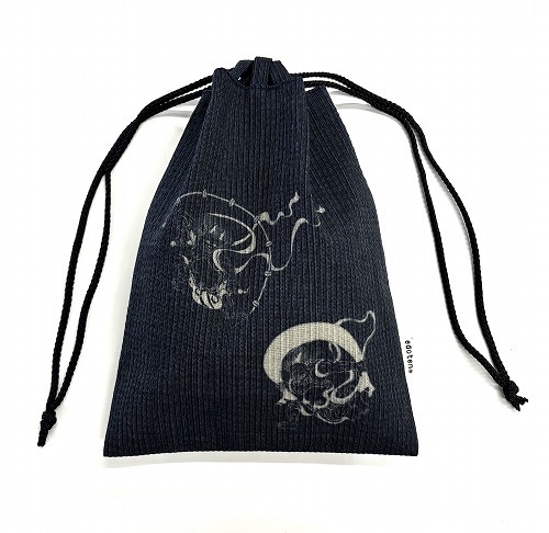 [江戸てん訳あり 信玄袋 合切袋 しじら織 抜染柄入り 綿100% 巾着 御朱印帳袋 風神雷神 グレー拍卖