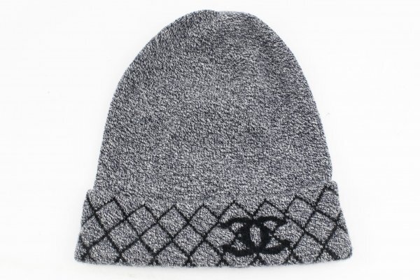 n113 / CHANEL シャネル ココマーク ニット帽 近年モデル カシミヤ混 帽子 グレー 現状品拍卖