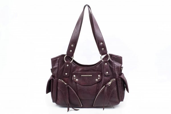 n115 / IUGAMAKARAS イウガマカラス Studded Leather Shoulder Bag トートバッグ バーガンディー 現状品拍卖