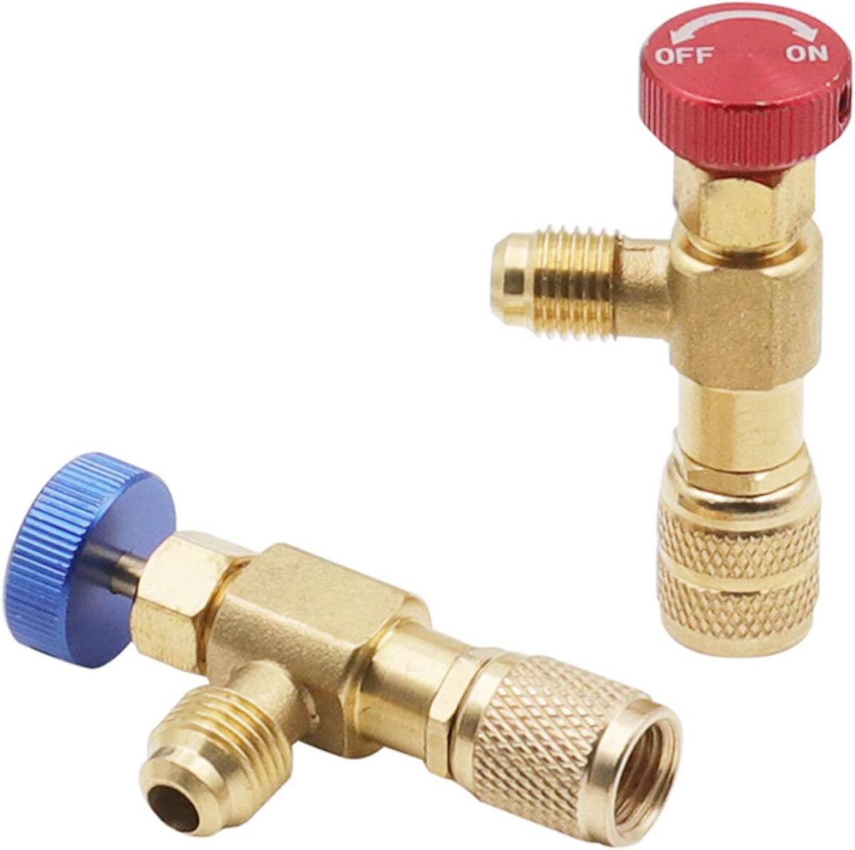 エアコン ガス チャージ バルブ R410A&R22 冷媒 流量制御弁 エアコン 安全弁 真鍮 2個 1/4オス-5/16メス 1/4オス-1/4メス拍卖