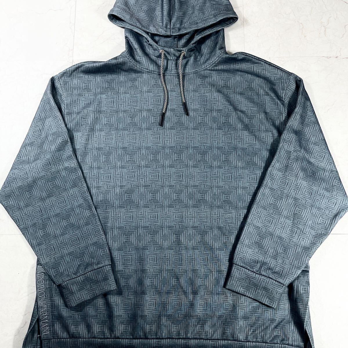 美品/希少XL エンポリオアルマーニ プルオーバー パーカー 幾何学模様 ジャージ素材 ストレッチ 刺繍ロゴ サイドスリット EMPORIO ARMANI拍卖