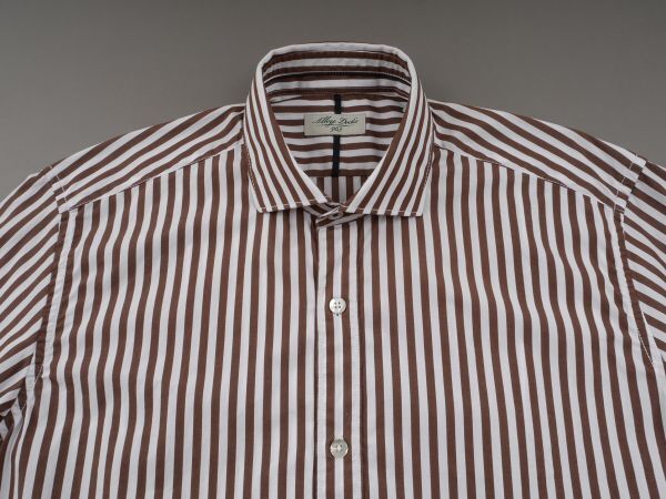 【新品未使用】ALLEY DOCKS 963 アレイドックス◆M◆Made in Italy◆ブラウン ストライプ◆コットン スリムフィット 長袖 シャツ拍卖