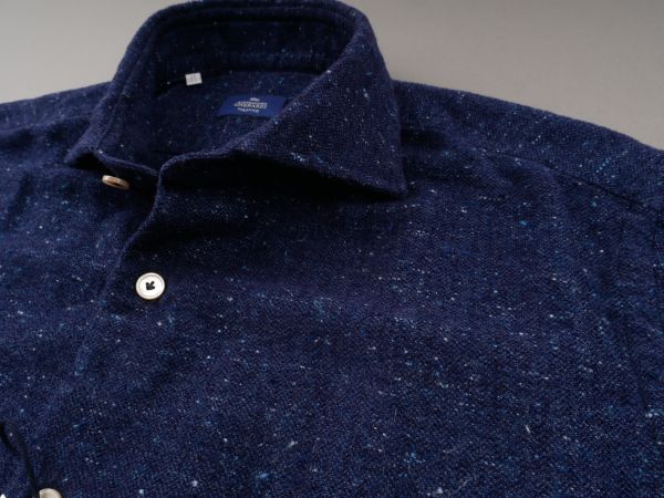 【新品未使用】ALESSANDRO GHERARDI アレッサンドロ ゲラルディ◆Made in Italy◆39◆ネイビー コットン ツイード 長袖 シャツ拍卖