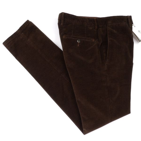 【新品未使用】L.B.M.1911◆ルビアム◆Made In Italy◆46◆ブラウン ベロア 小紋 スリム ストレッチ コットン スラックス パンツ拍卖