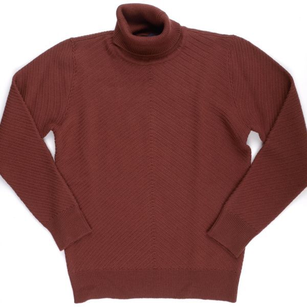 【新品未使用】LARDINI ラルディーニ◆Made In Italy◆48◆ウール タートルネック ニット セーター◆ブートニエール付 編み込みニット拍卖