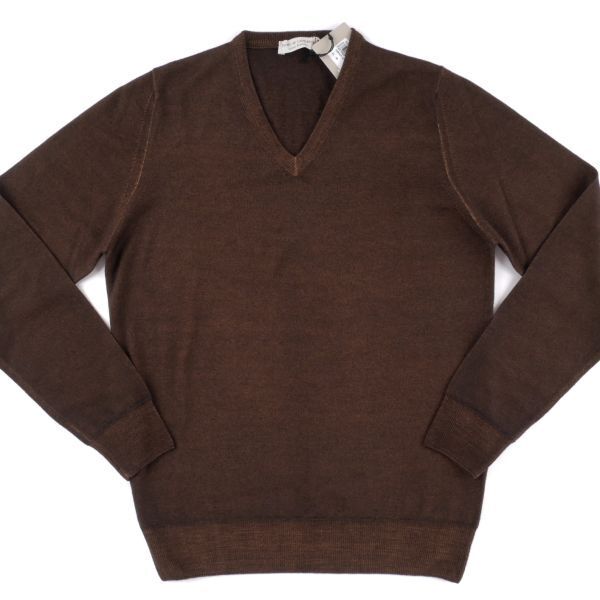 【新品未使用】FILIPPO DE LAURENTIIS フィリッポ デ ローレンティス◆46◆Made In Italy◆ブラウン ウール ハイゲージ ニット セーター拍卖