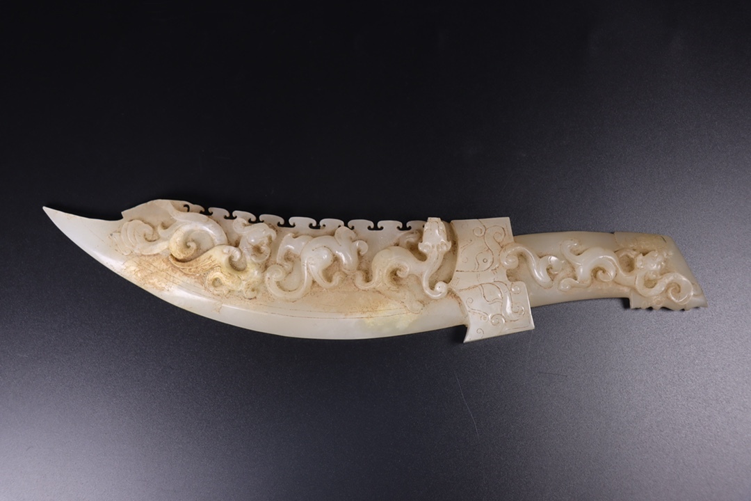 旧蔵 清 玉彫 和田玉 刀 包漿厚重 極細工 中国古玩 骨董品 古美味 209拍卖