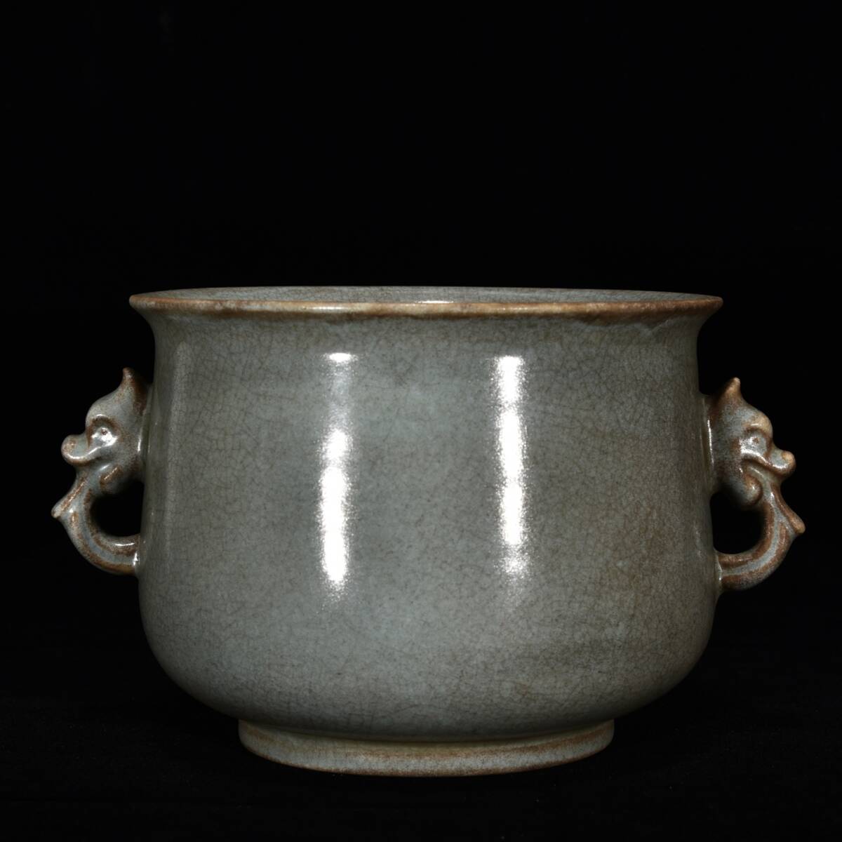 旧蔵 宋 汝窯 両耳炉 陶芸 古陶磁器 中国磁器 極細工 中国古玩 骨董品 古美味 209拍卖