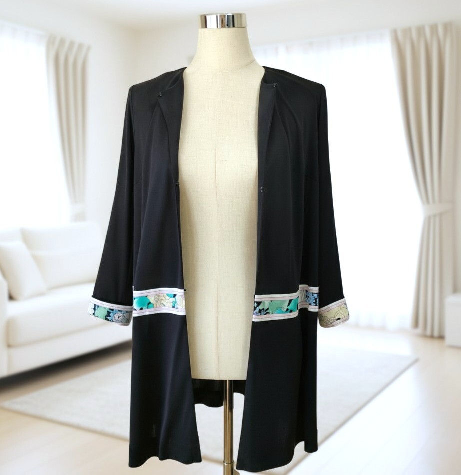 花柄のラインが素敵なアクセント 極美品 近年 レオナール ジャケット カーディガン 少し大きいサイズ 40~42 紺 拍卖