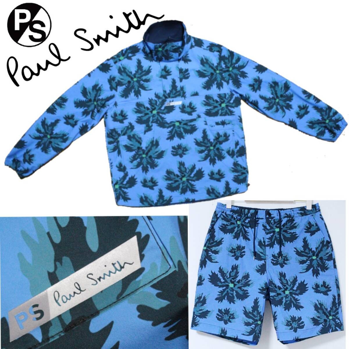 新品 PSポールスミス パームツリー柄 微撥水ウィンドブレーカー イージーショートパンツ 上下セット XLサイズ K5695拍卖