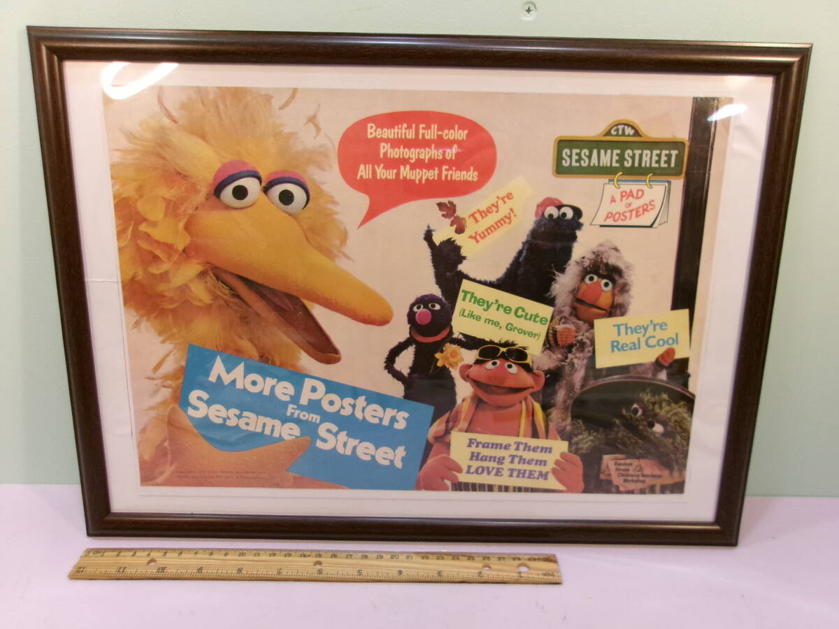セサミストリート◆ビッグバード アーニー&バート他 インテリア額 ビンテージ ウォールデコレーション Sesame Street ディスプレイ拍卖