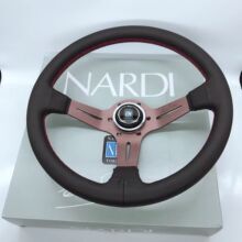 NARDI ステアリング ハンドル レザー 車改装 レース用 14インチ スポーツステアリング ホイール ドリフト レッドライン チタン色9AT0083拍卖