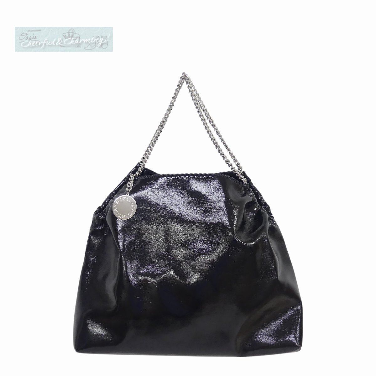 Sランク STELLA McCARTNEY ステラマッカートニー ファラべラドローストリングパテントトート ブラック/シルバー 7B0141拍卖