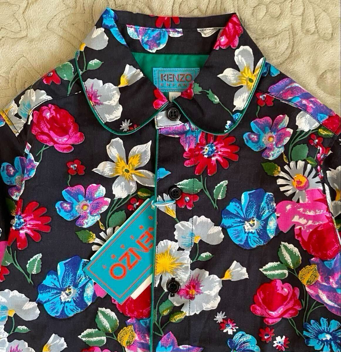 未使用タグ付きKENZO ENFANT 花柄 ブラウス 黒 綿 レーヨン コットン ケンゾー 100 ガールズ 日本製拍卖